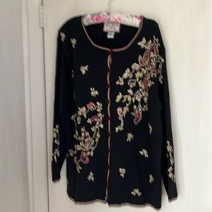 Hand embroidered cardigan. Ramie and cotton. 14/16
